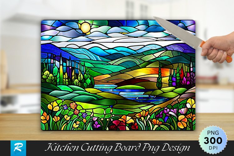 Nature Stained Glass Cutting Board Sublimation Design