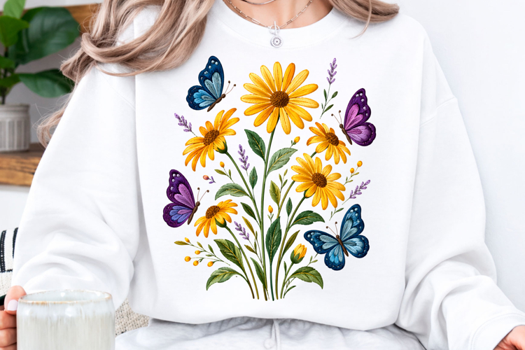 Daisy Flowers Butterflies Png