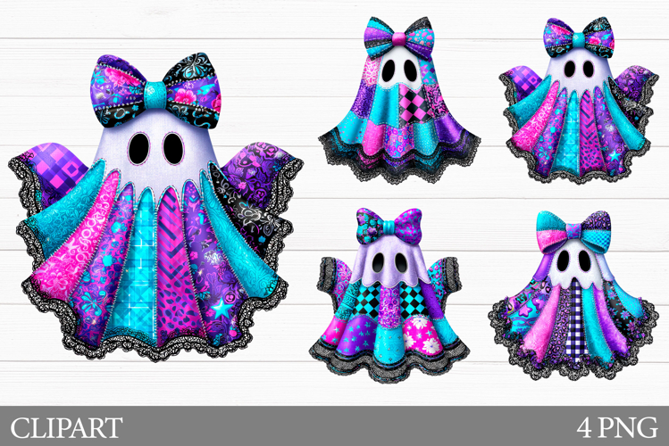 Halloween Patchwork Ghost Clipart. Ghost Halloween Clipart