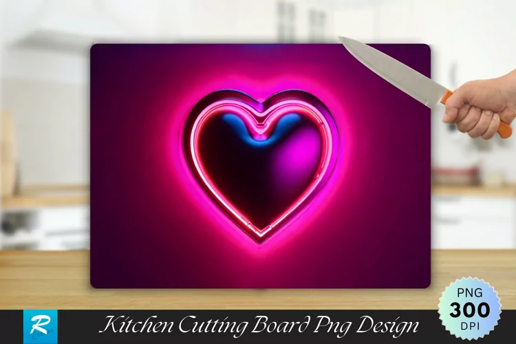 3D Heart Cutting Board PNG Design
