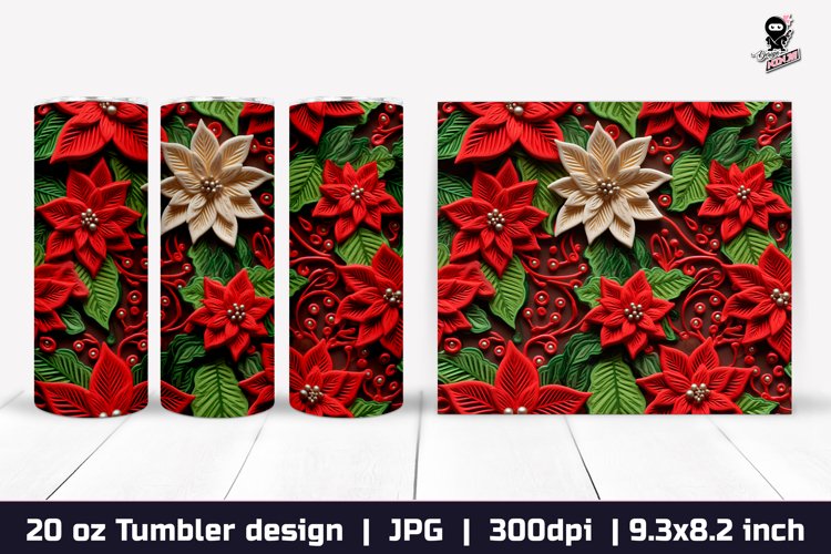 Poinsettia Flowers 3d, Christmas Flower Tumbler Sublimation example image 1