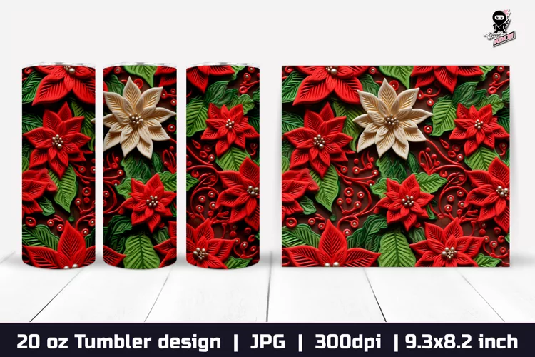 Poinsettia Flowers 3d, Christmas Flower Tumbler Sublimation