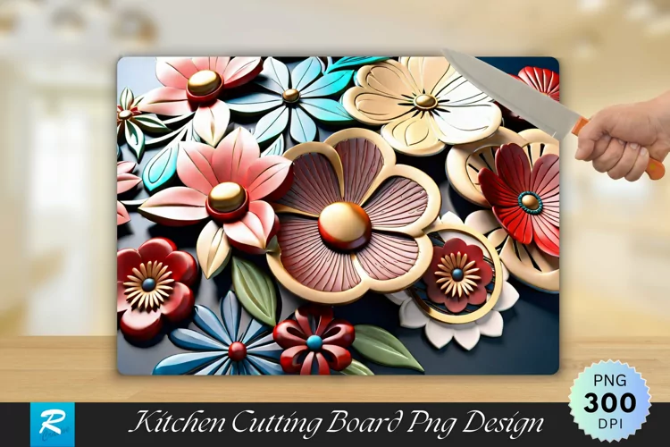 3D Flowers Cutting Board Sublimation Design