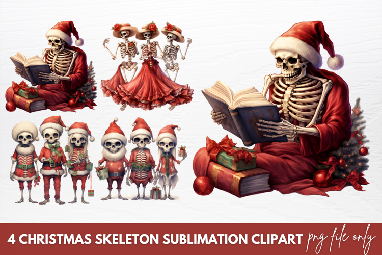 Christmas skeleton Sublimation Clipart