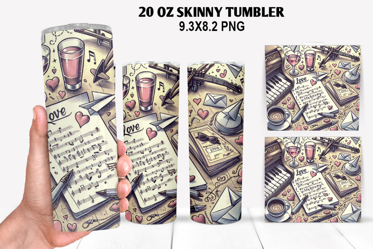 Valentine Skinny Tumbler 20oz Wrap Design, Valentine Tumbler