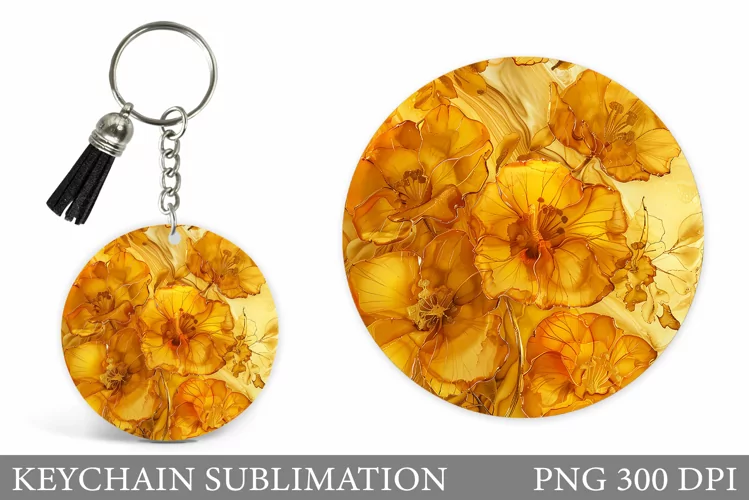 Flowers Keychain Sublimation. Flowers Round Keychain Design