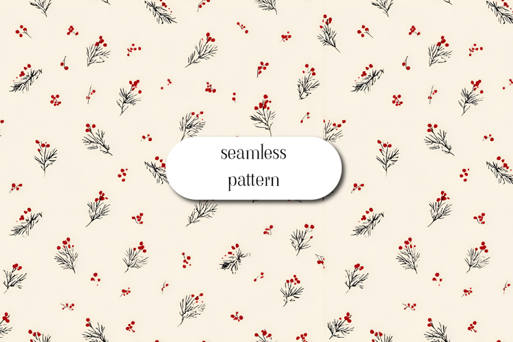 Red Berries and Pine Branch Seamless Winter Pattern