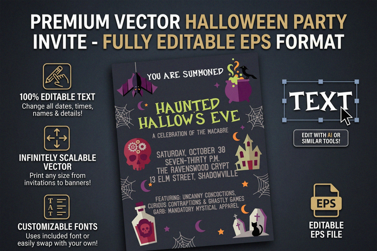 Haunted Hallow's Eve Halloween Party Invitation EPS Template