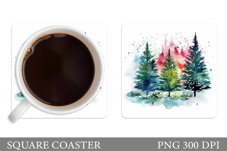 Christmas Tree Coaster. Watercolor Christmas Tree Coaster
