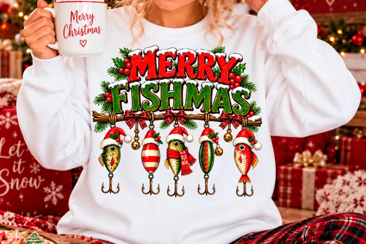 Merry Fishmas Christmas Fishing PNG