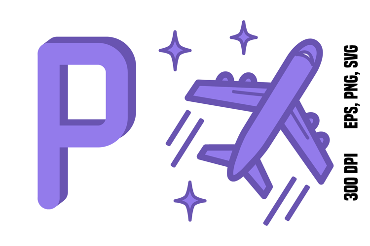 Purple Letter P and Plane