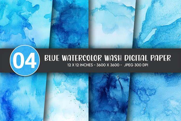 Blue Watercolor Wash Digital Paper example image 1