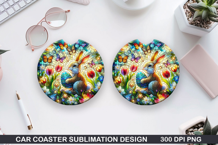 Bunny Car coaster sublimation, Easter Coaster PNG Design