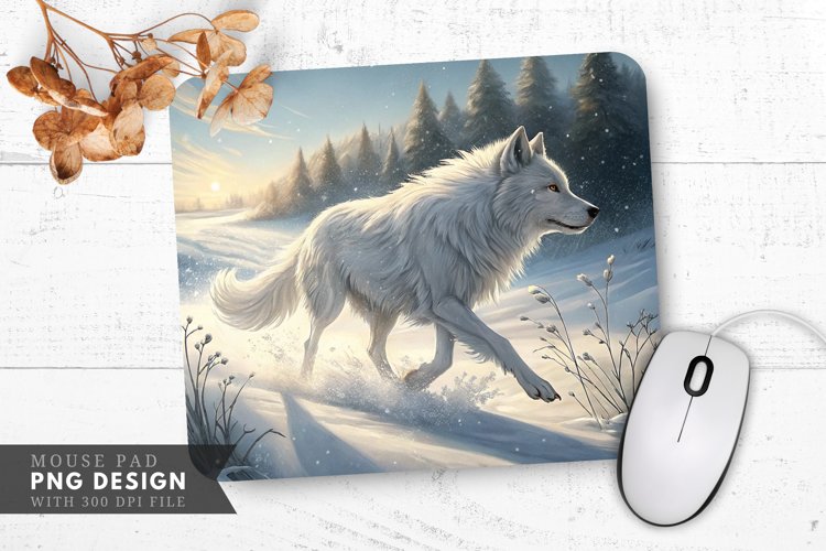 Majestic White Wolf in a Sparkling Meadow Mouse Pad PNG