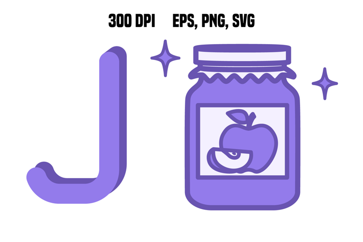 Purple Letter J and Jam. Vector