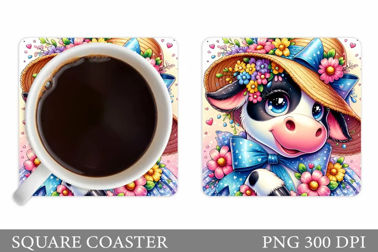Cute Cow Coaster Design. Spring Cow Coaster Sublimation