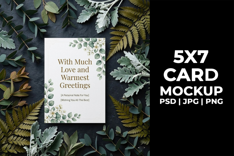 Boho 5x7 Card Mockup, Wedding Invitation Stationery PSD JPG