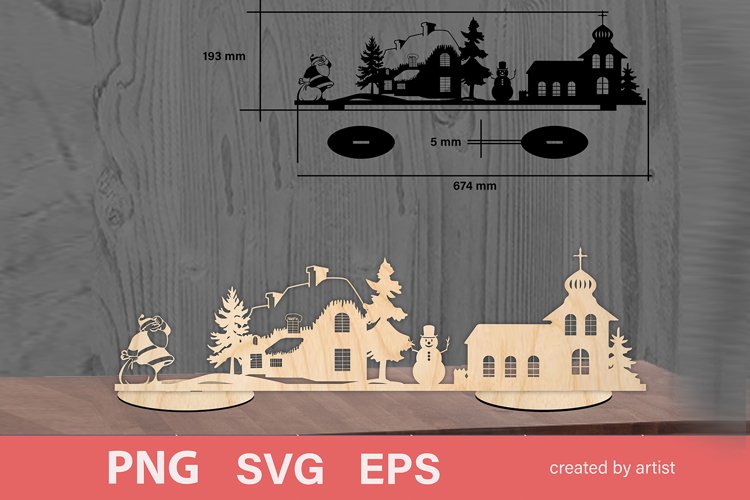 Christmas landscape, Christmas laser cutting, santa claus