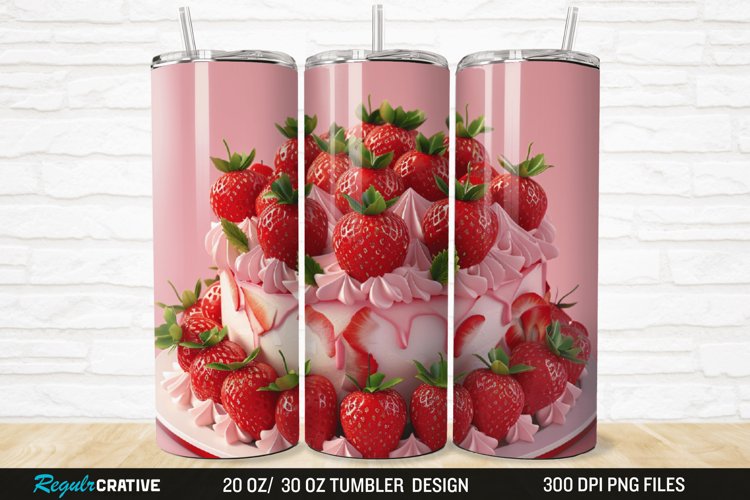3D Strawberry Cake 20/30oz Skinny Tumbler example image 1