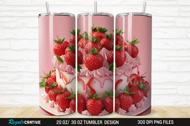 3D Strawberry Cake 20/30oz Skinny Tumbler