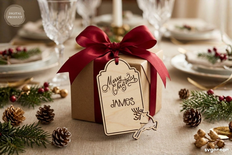 Christmas Deer Gift Tag Laser Cut | Glowforge | SVG