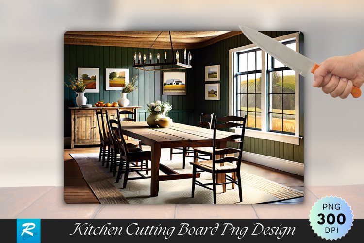 Farmhouse Dining Room with Rustic Charm Cutting Board PNG example image 1