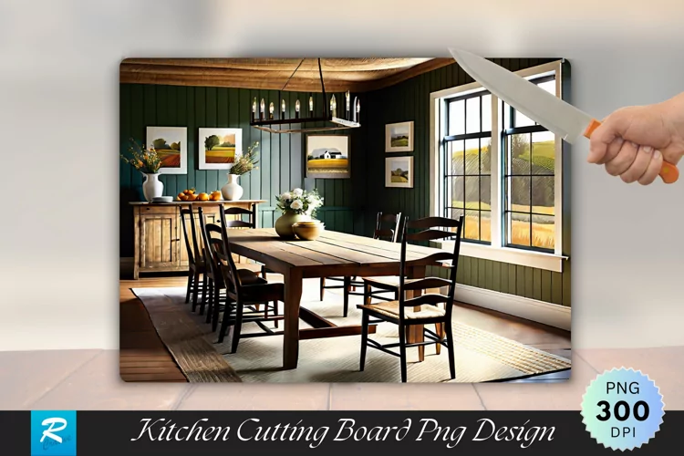 Farmhouse Dining Room with Rustic Charm Cutting Board PNG