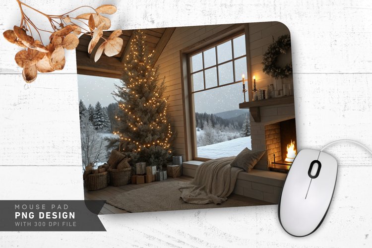 Winter Wonderland Cozy Tree and Snowy View Mouse Pad PNG