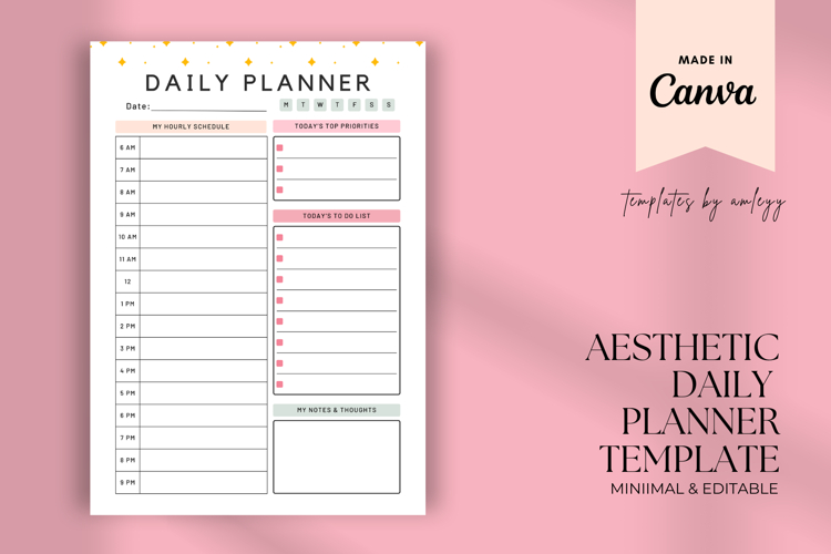 Aesthetic Daily Planner Template | Canva Editable