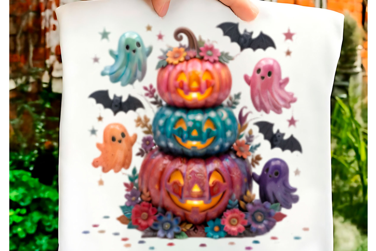 Rainbow Bow Halloween Pumpkin Stack PNG
