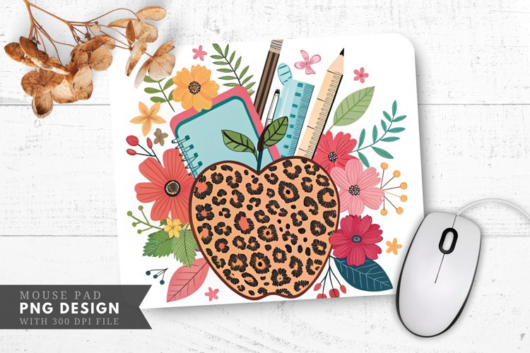 Leopard Floral Apple Design Mouse Pad PNG Design