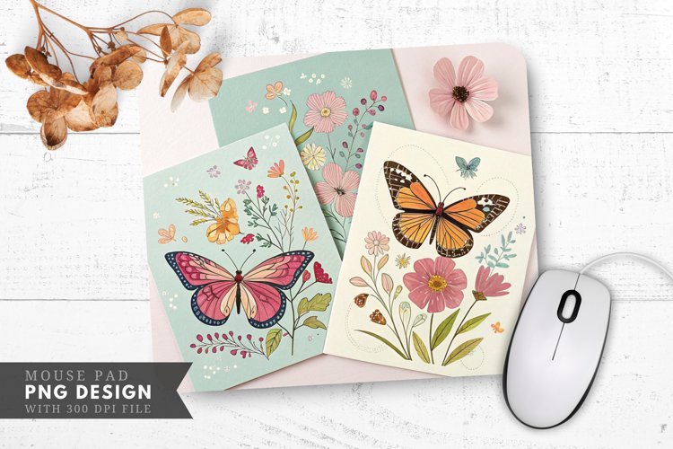 Butterfly Blossom Notecards Mouse Pad PNG Design example image 1