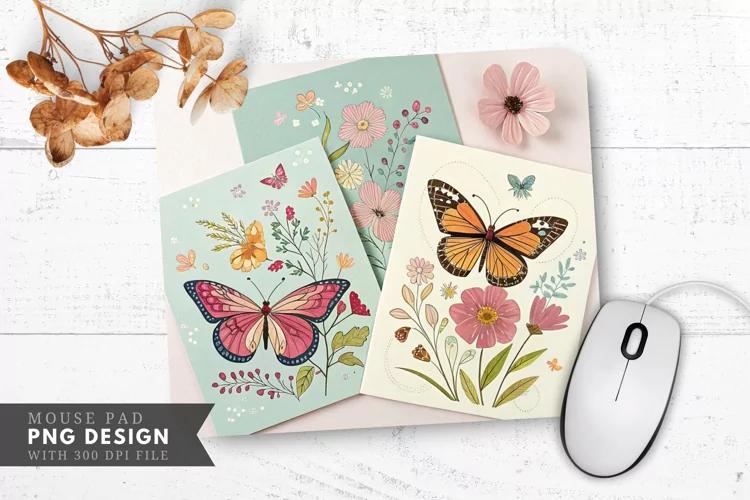 Butterfly Blossom Notecards Mouse Pad PNG Design