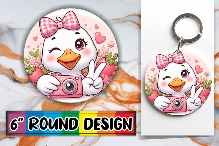 Joyful Circle Car Coaster Design PNG, Cute Goose