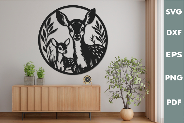 Deer and fawn SVG PNG, Wall Art, Laser cut file