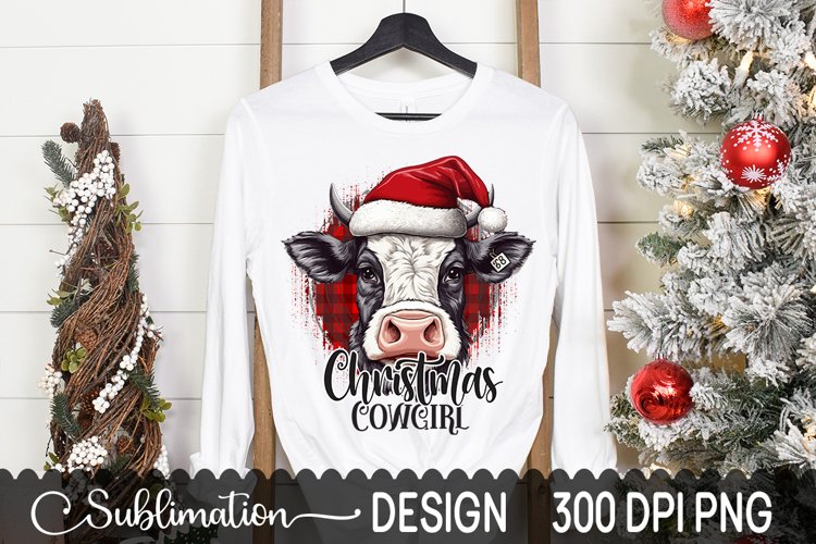 Christmas Cow Girl Sublimation Design - Christmas Heifer