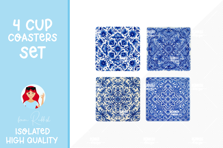 4 Ceramic Tile Style Ornamental Pattern Drink Coasters