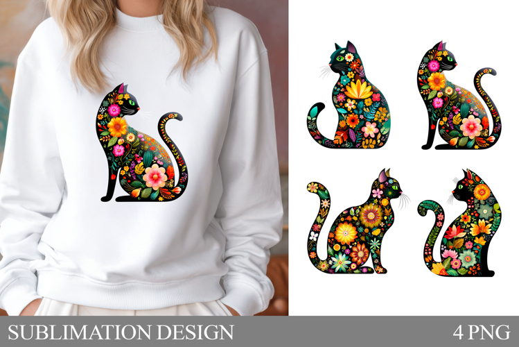 Floral Cat Sublimation. Floral Cat T-Shirt Design