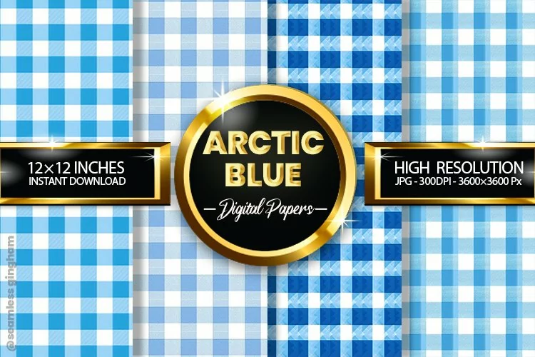 Arctic Blue Gingham Digital Papers 04 Variations