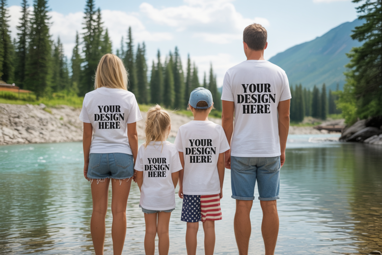 Bella Canvas 3001 Family Group Mockup | Matching T-Shirt Fla