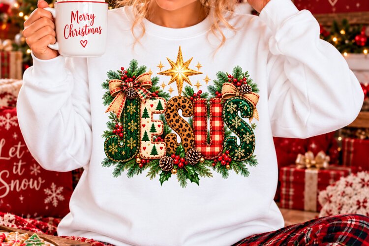 Christmas Jesus Leopard Plaid Sublimation PNG example image 1