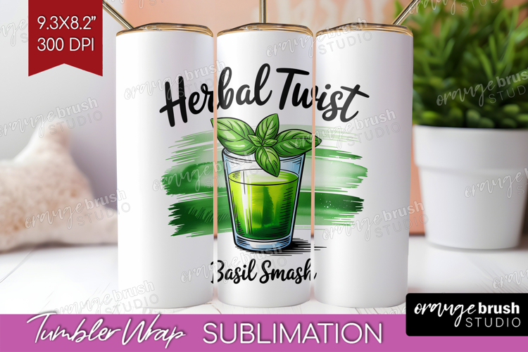 Basil Smash Cocktail Tumbler Wrap Summer Drink Tumbler PNG
