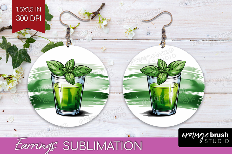 Basil Smash Cocktail Round Earrings Summer Drink PNG