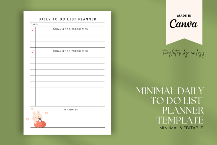 Minimal Daily To-Do List Planner Template | Canva Editable