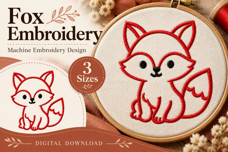 Cute Fox Outline Embroidery Design