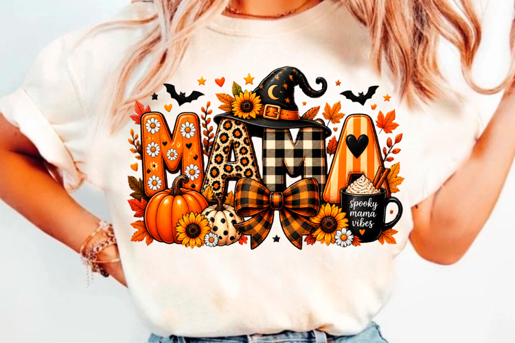 Spooky mama Halloween pumpkin witch hat t shirt design