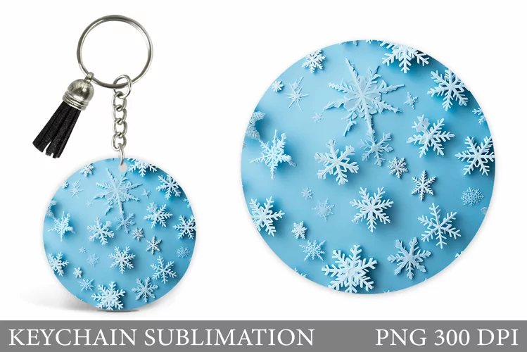 Snowflakes Keychain. Snowflakes Round Keychain Sublimation