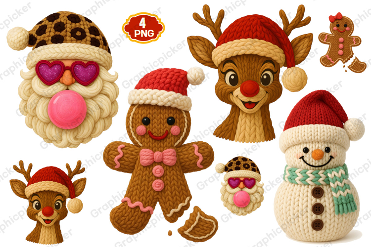 Crochet Yarn Christmas PNG, Pink Crochet Christmas PNG