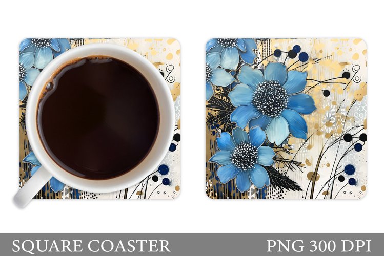 Flowers Coaster Sublimation. Flowers Square Coaster Template example image 1