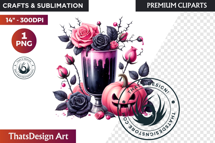 Gothic Halloween Drinks Pink and Black Sublimation clipart